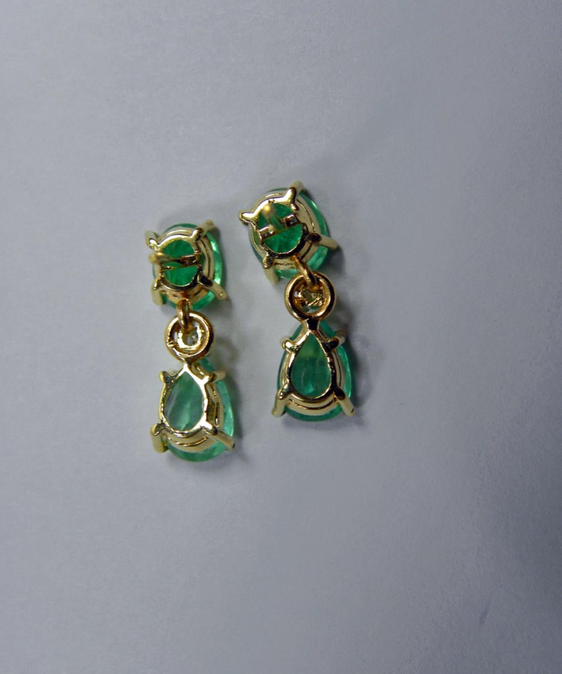 3.56 Carat Natural Colombian Emerald Drop Earrings 18 Karat 3