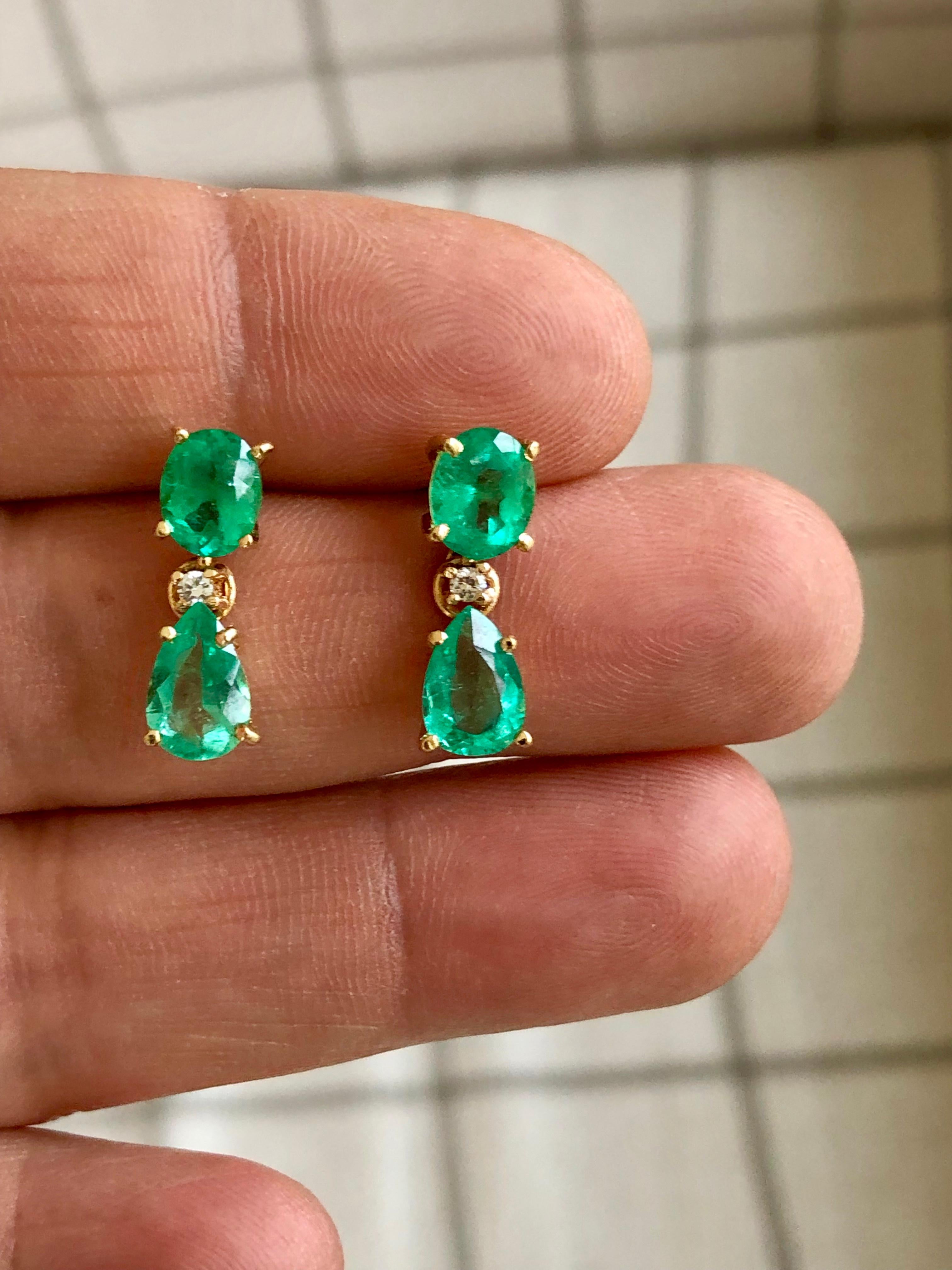 3.56 Carat Natural Colombian Emerald Drop Earrings 18 Karat 4