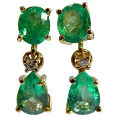 3.56 Carat Natural Colombian Emerald Drop Earrings 18 Karat