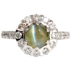 3.56 Carat Natural Diamond Chrysoberyl Mesmerizing Cats Eye Ring 14 Karat Khaki