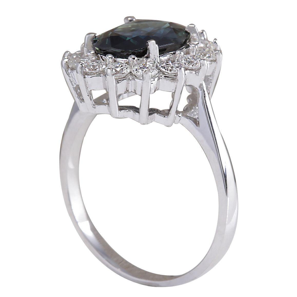 Oval Cut Natural Sapphire 14 Karat White Gold Diamond Ring For Sale