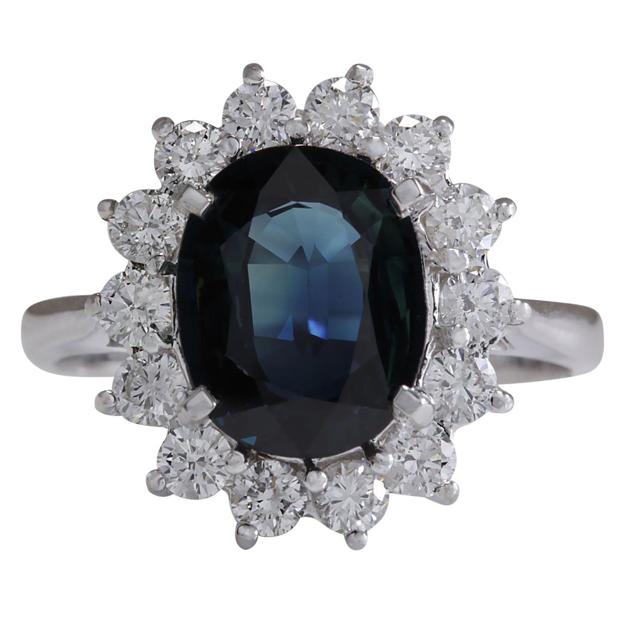 Natural Sapphire 14 Karat White Gold Diamond Ring