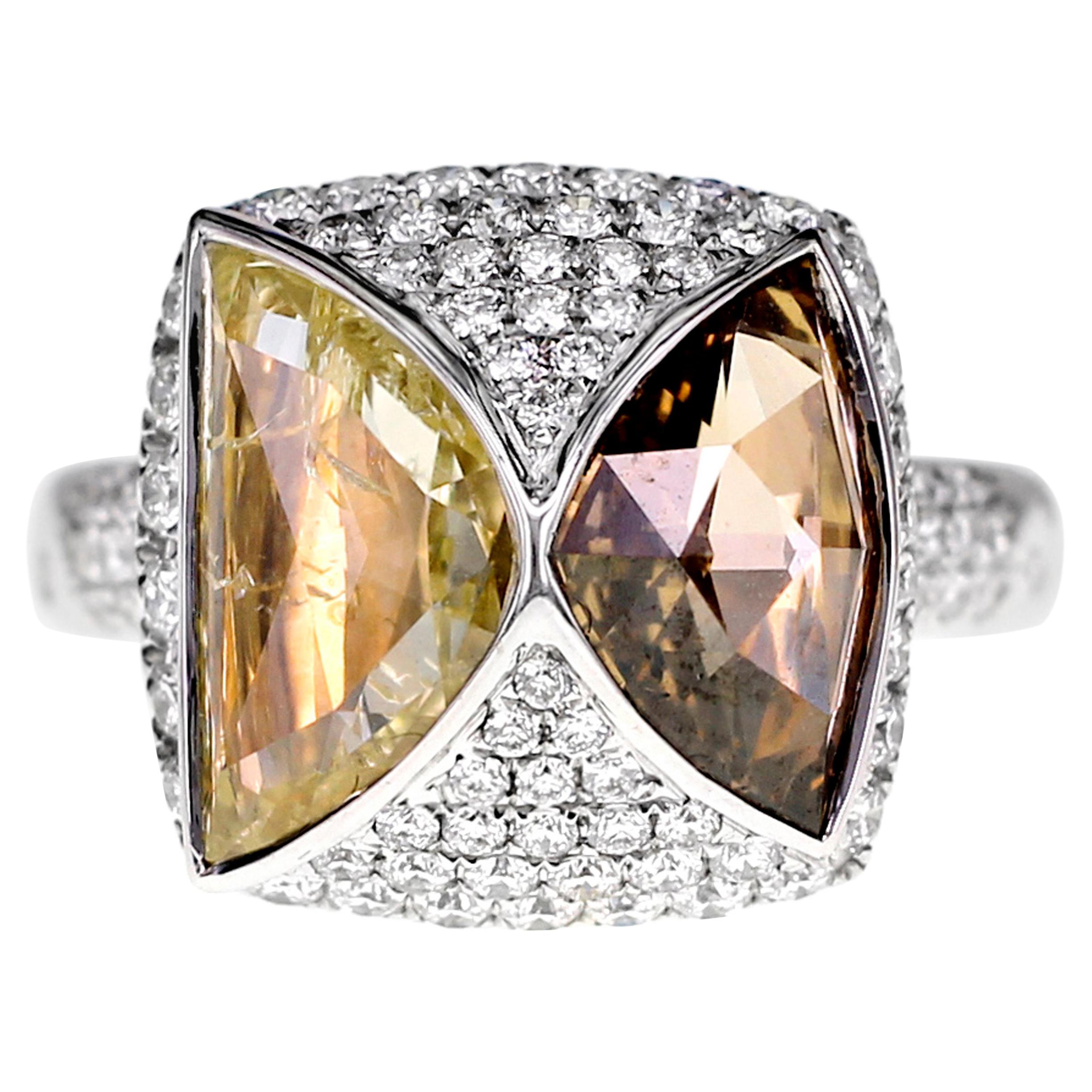 3.56 Carat Natural Yellow and Brown Diamond Cocktail Ring For Sale