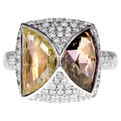 Bague cocktail en diamants naturels jaunes et bruns de 3,56 carats