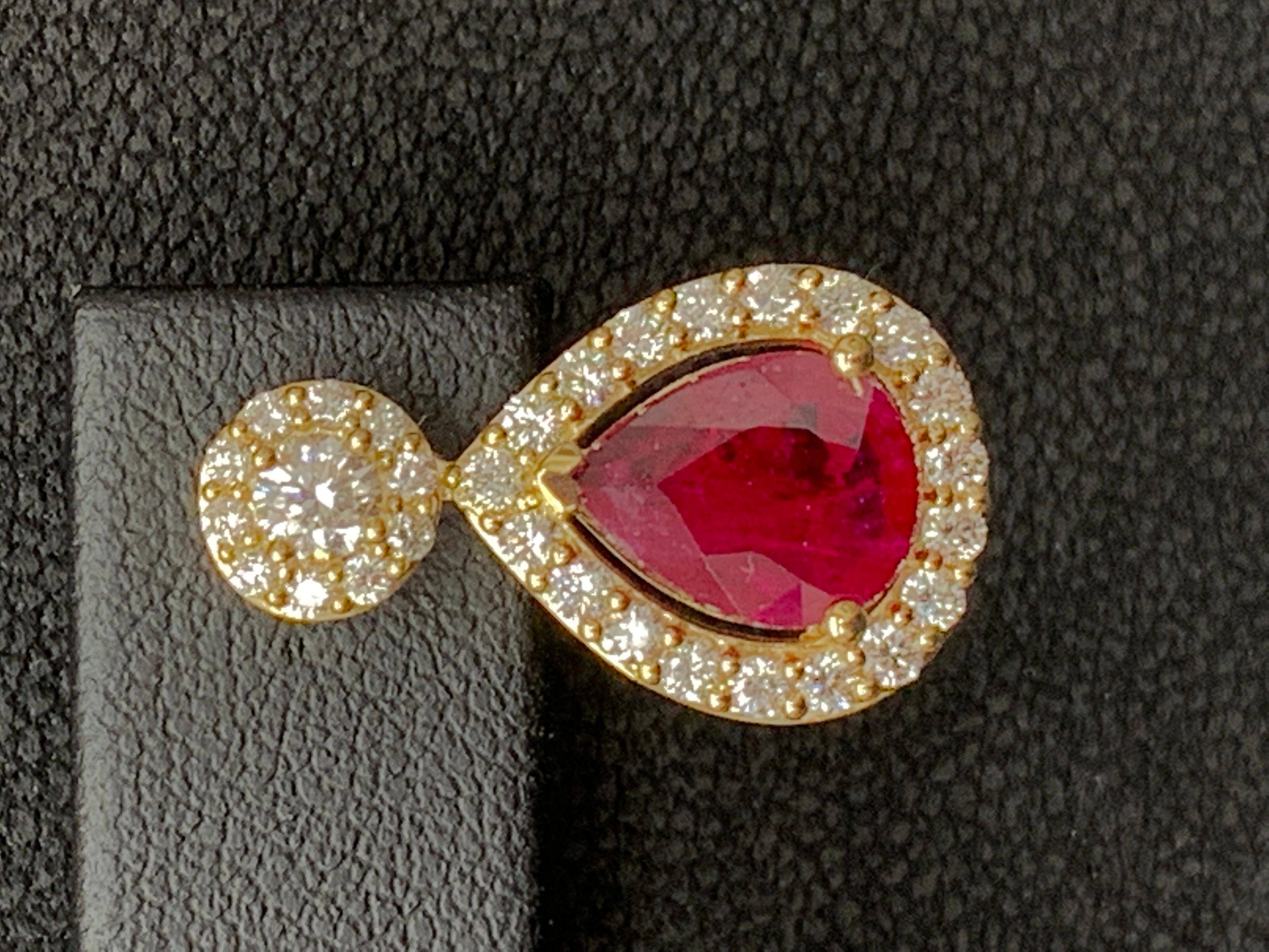 3.56 Carat of Pear Shape Ruby Diamond Drop Earrings in 18K Yellow Gold For Sale 6