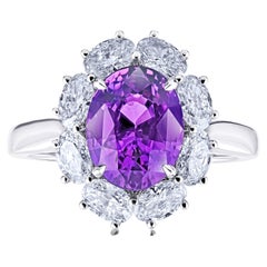 Bague en platine avec saphir violet ovale de 3,56 carats et diamants