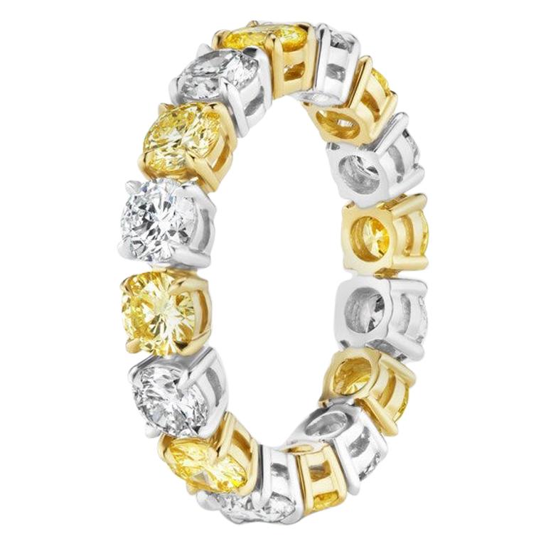 3.56 Carat Round White and Yellow Diamond Eternity Band Ring