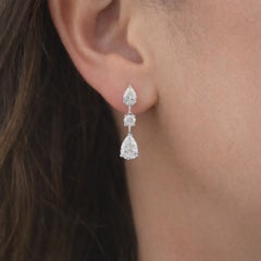 3.56 Carat SI/H Natural Pear Round Diamond Drop Earrings 14 Karat White Gold