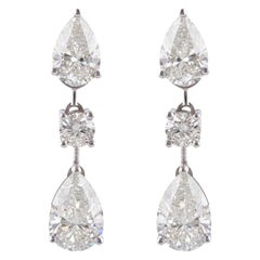 3.56 Carat SI/H Natural Pear Round Diamond Drop Earrings 14 Karat White Gold