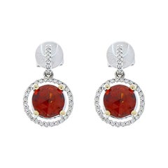 3.56 Carat Total Spessartite Garnet and Diamond Drop Earring