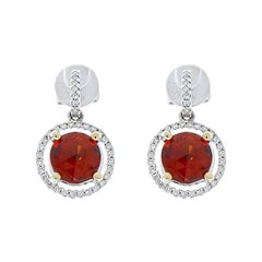 3.56 Carat Total Spessartite Garnet and Diamond Drop Earring