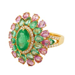3.56 Carats Emerald Pink Sapphire Diamond 14 Karat Gold Ring
