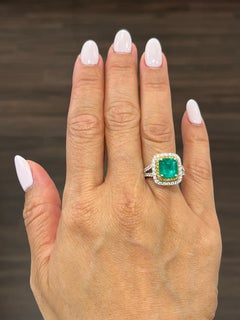 3.56 Carat Natural Emerald & Diamond Ring
