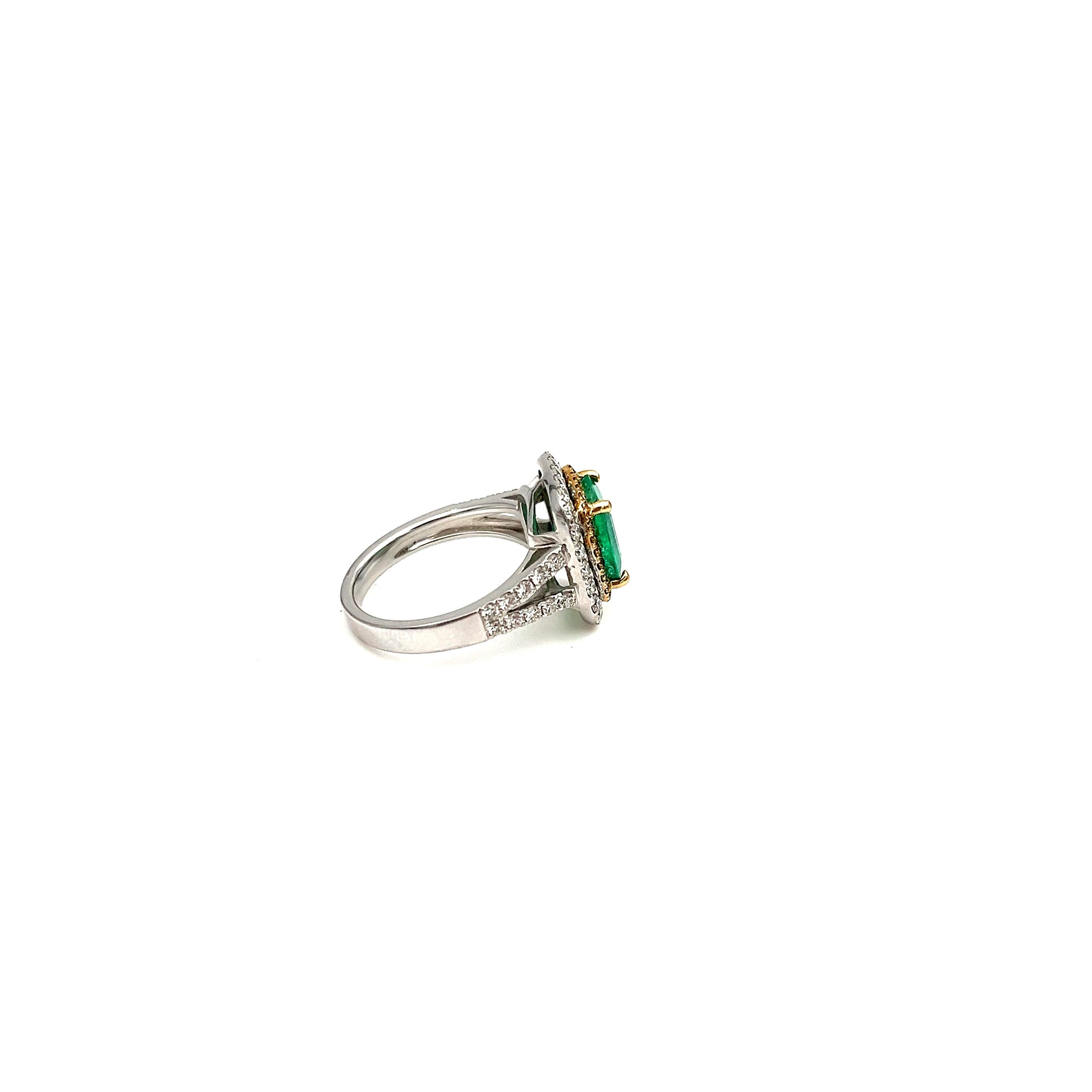 Emerald Cut 3.56 ct Natural Emerald & Diamond Ring For Sale