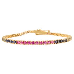 3.56 Ct Natural Round Cut Multi Sapphire Tennis Bracelet en or jaune 18k