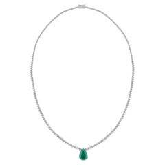 3.56 Ct Zambian Emerald 3.69 Ct Natural Diamond Drop Necklace 18K White Gold