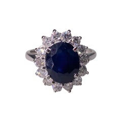 3.56 Carat Natural Blue Sapphire Diamond 18 Karat Solid White Gold Ring