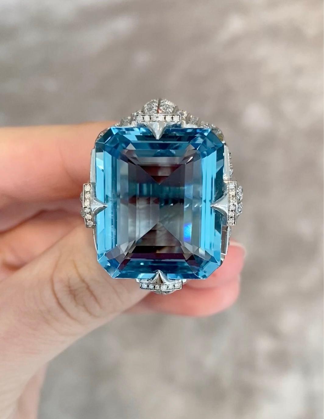 35.67 Carat Aquamarine and Diamond Ring For Sale at 1stDibs | 20 carat ...