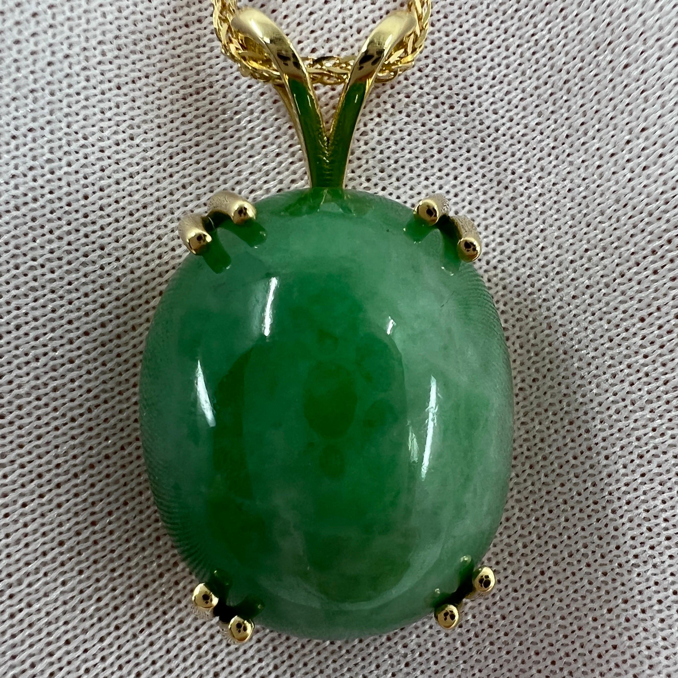 35.69ct GIA Certified Untreated Jadeite Jade A Grade 18k Yellow Gold Pendant For Sale 2