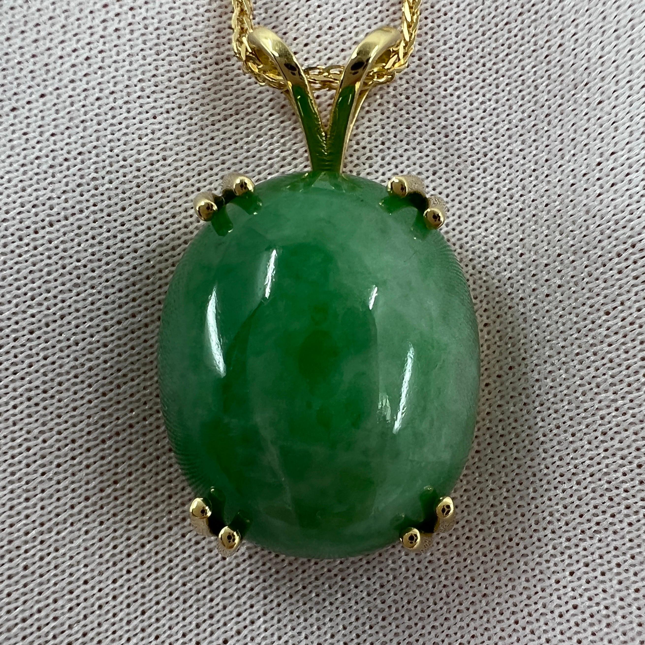 Cabochon 35.69ct GIA Certified Untreated Jadeite Jade A Grade 18k Yellow Gold Pendant For Sale