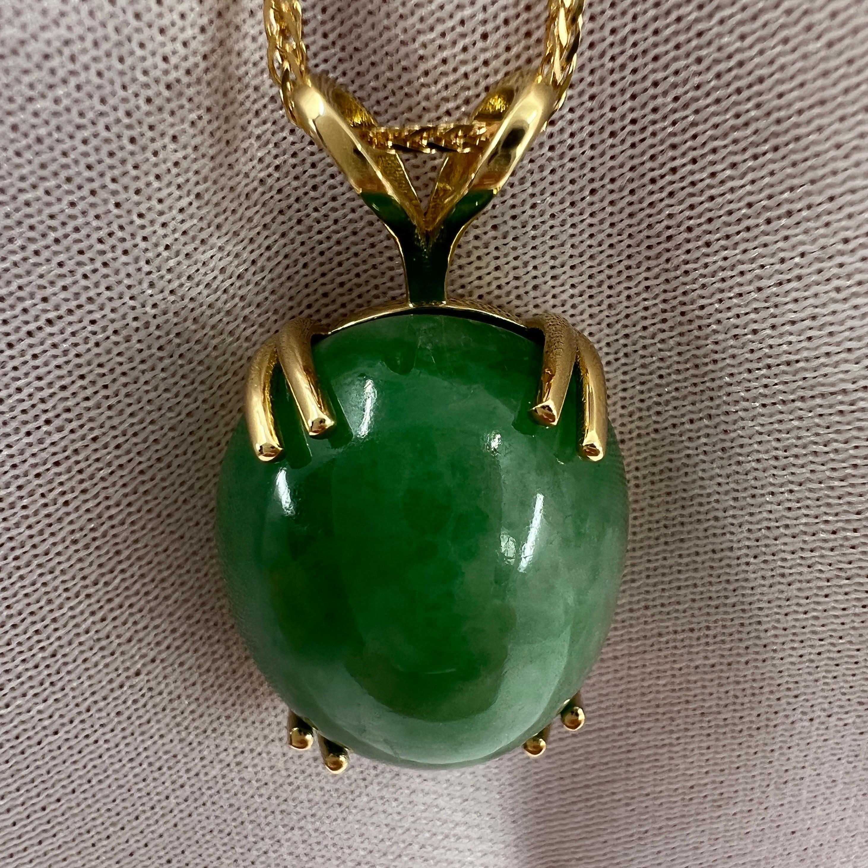 Women's or Men's 35.69ct GIA Certified Untreated Jadeite Jade A Grade 18k Yellow Gold Pendant For Sale