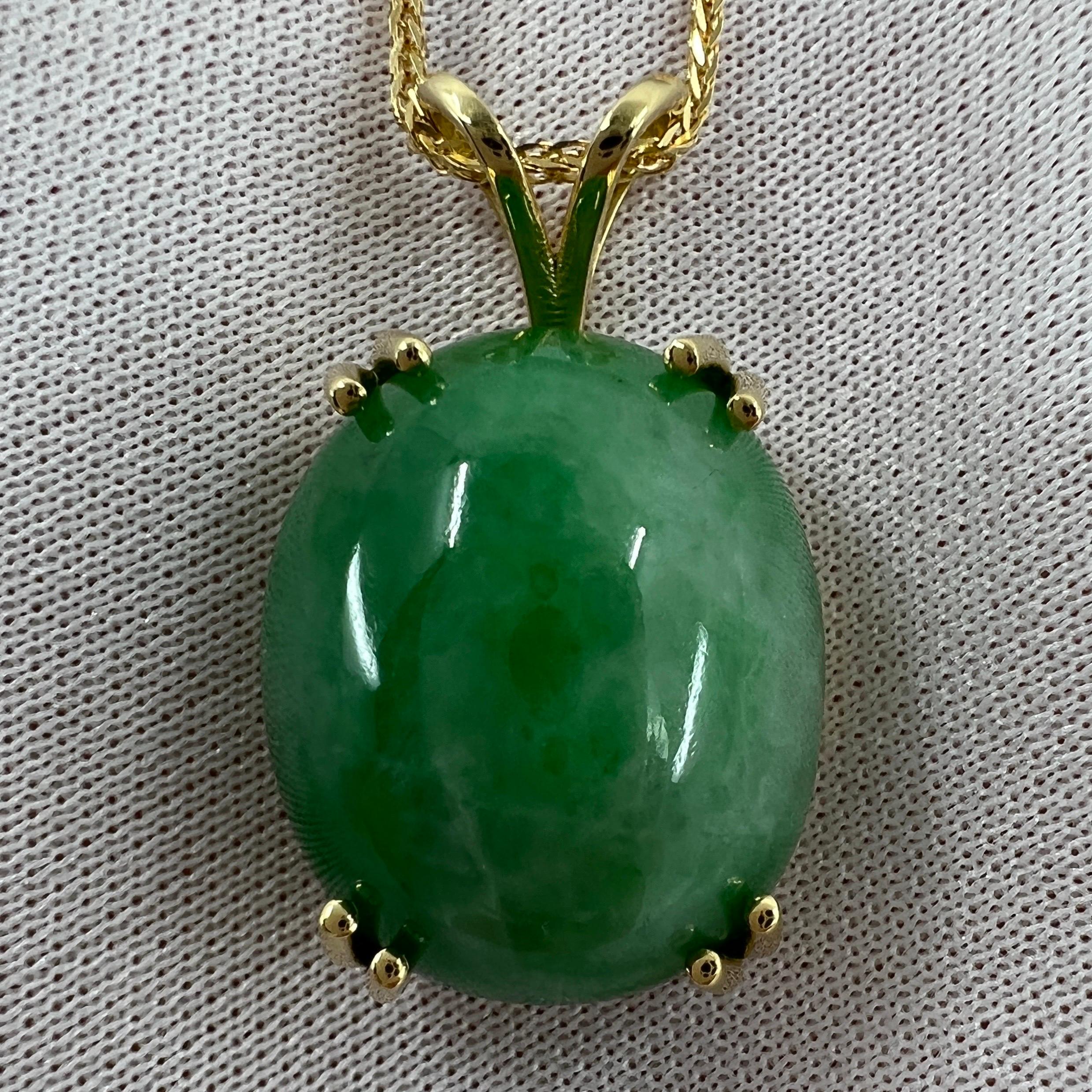 35.69ct GIA Certified Untreated Jadeite Jade A Grade 18k Yellow Gold Pendant For Sale 1