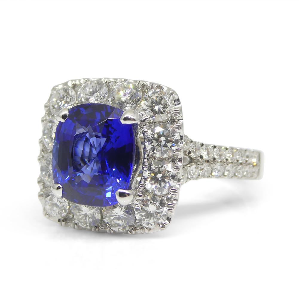 3.56ct Blue Sapphire, Diamond Engagement/Statement Ring in 18K White Gold For Sale 4