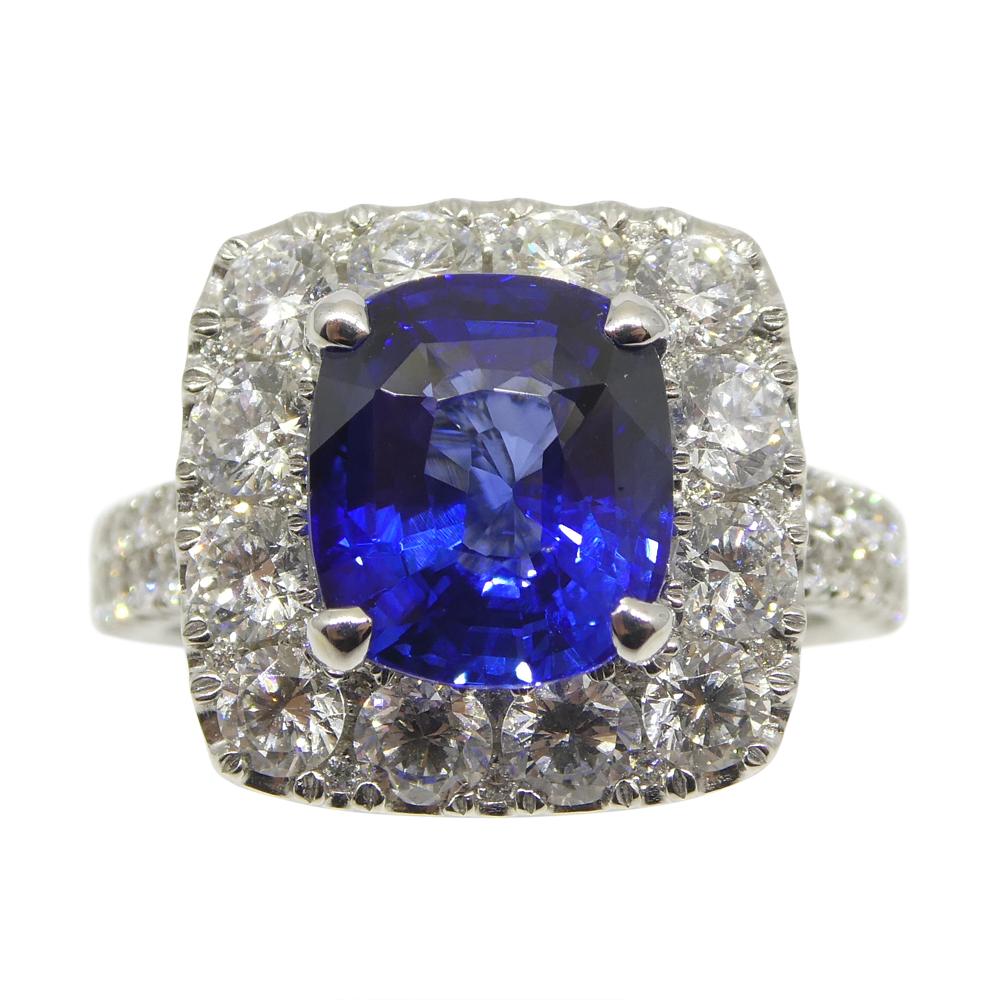 3,56ct Blauer Saphir, Diamant Verlobungsring/Statement Ring in 18K Weißgold im Angebot 5