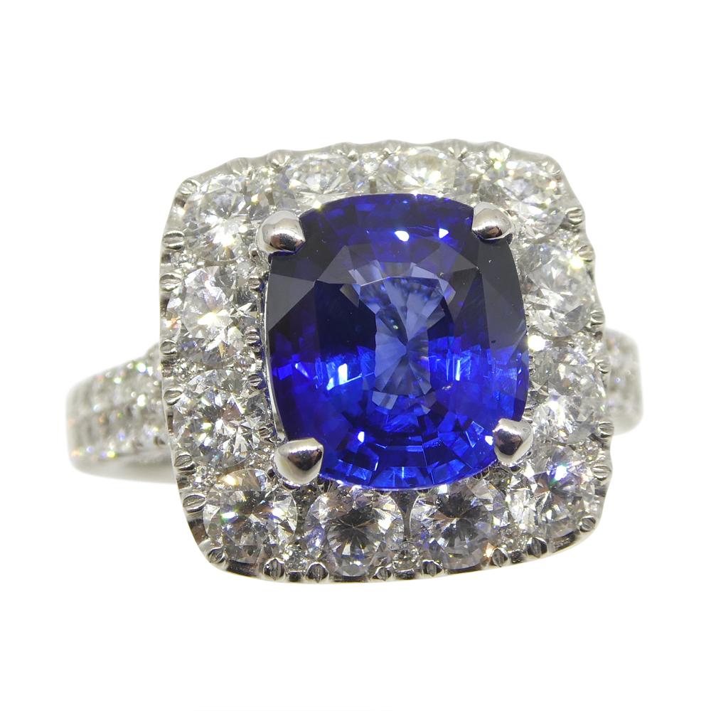 3.56ct Blue Sapphire, Diamond Engagement/Statement Ring in 18K White Gold For Sale 6