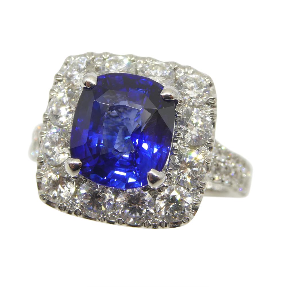 3,56ct Blauer Saphir, Diamant Verlobungsring/Statement Ring in 18K Weißgold im Angebot 7