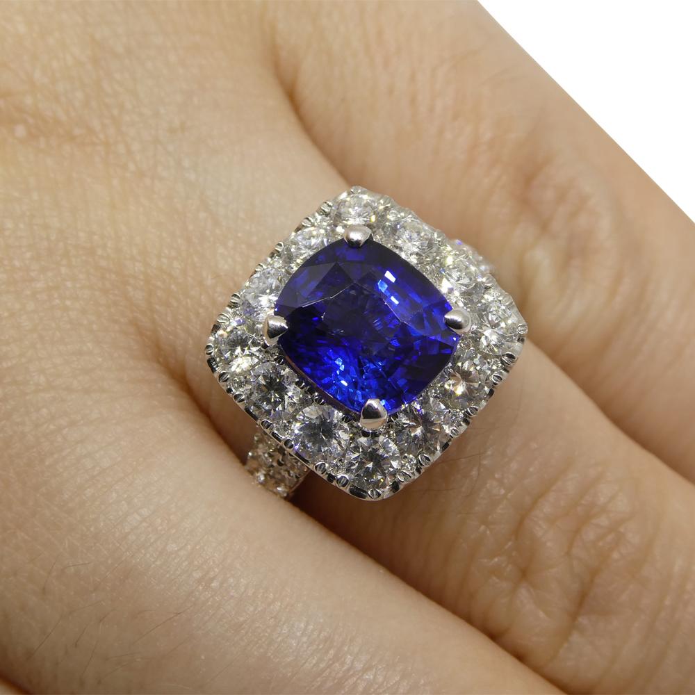 Contemporary 3.56ct Blue Sapphire, Diamond Engagement/Statement Ring in 18K White Gold For Sale