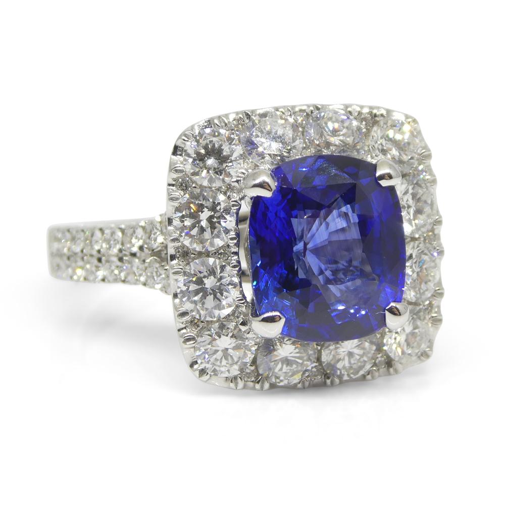 Women's or Men's 3.56ct Blue Sapphire, Diamond Engagement/Statement Ring in 18K White Gold For Sale