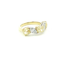 3.56ctw. Fancy Yellow Diamond & Marquise Diamond Ring in 18K Yellow & Platinum