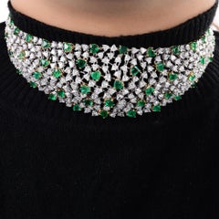 35,6TCW Herzform sambischen Smaragd Diamant Choker Halskette 18k massivem Gold