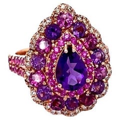 3,57 Karat Amethyst Pink Saphir Diamant Rose Gold Cocktail Ring