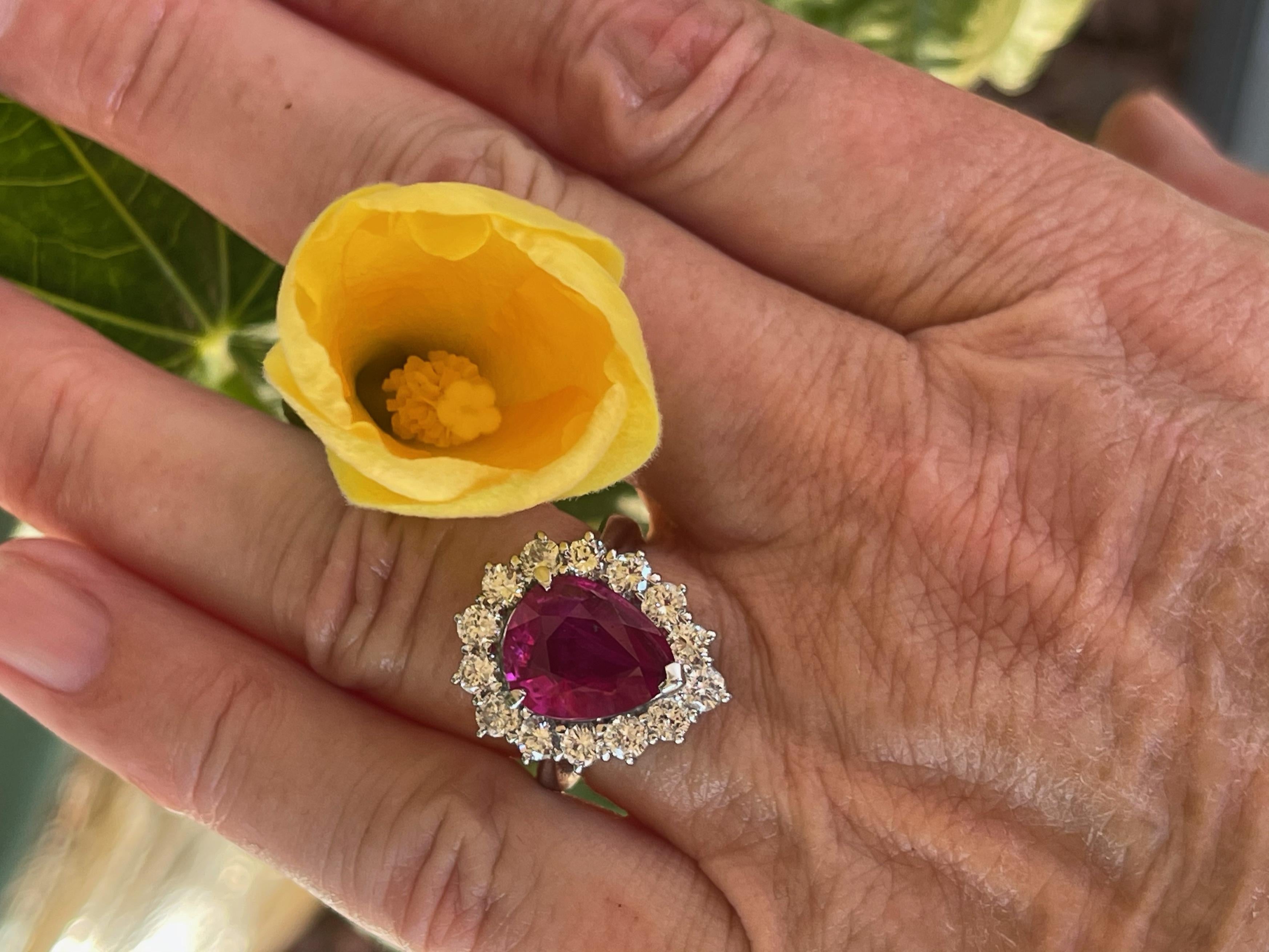 3.57 Carat Burma Ruby and Diamond Ring in Platinum In New Condition For Sale In Tucson, AZ