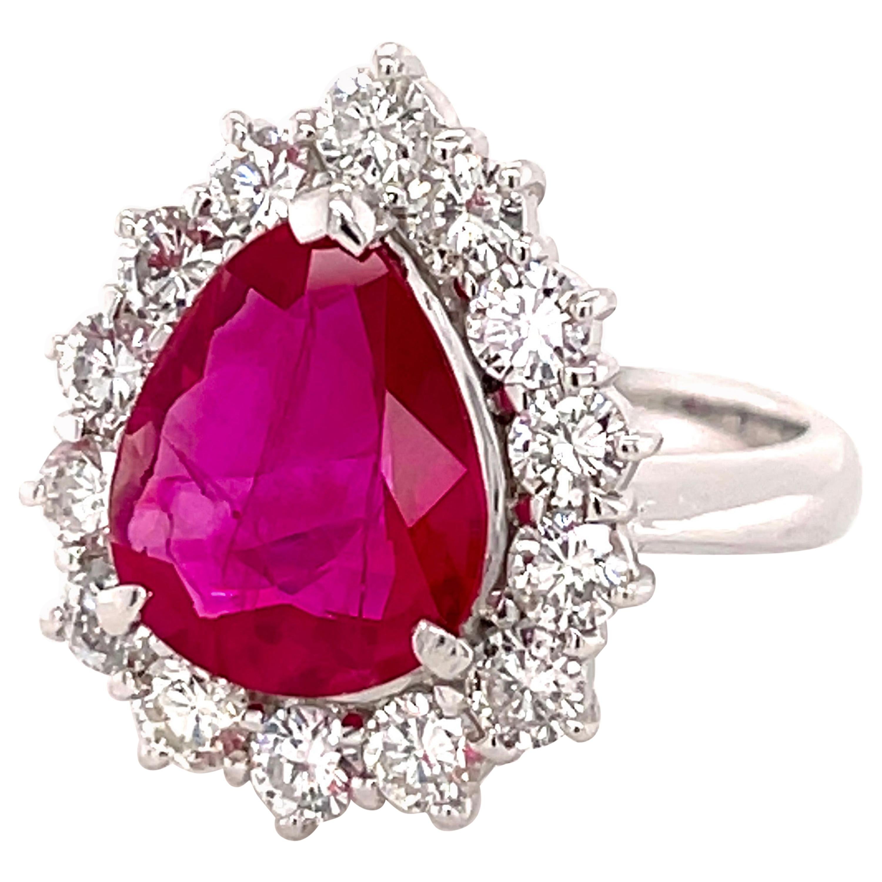 3.57 Carat Burma Ruby and Diamond Ring in Platinum For Sale