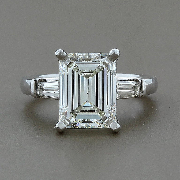 3.57 Carat Diamond Emerald Cut J VS2 Platinum Engagement Ring at ...