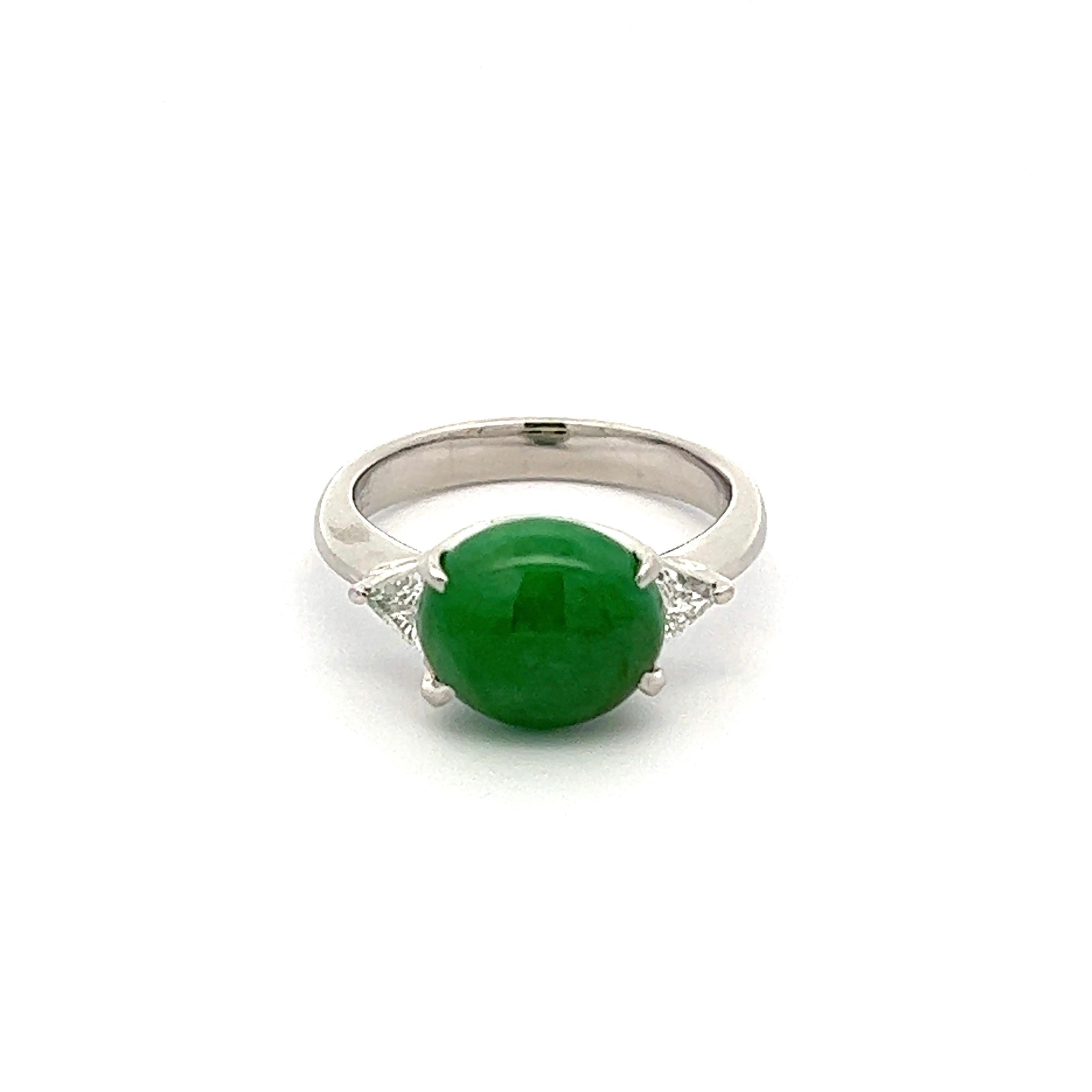 Modern 3.57 Carat Jadeite Jade Grade A GIA Diamond Platinum Ring Estate Fine Jewelry For Sale