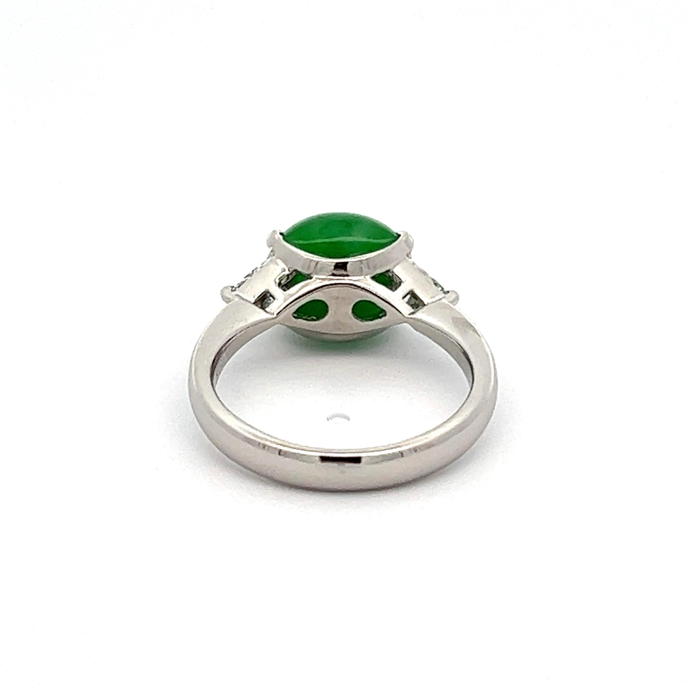 Mixed Cut 3.57 Carat Jadeite Jade Grade A GIA Diamond Platinum Ring Estate Fine Jewelry For Sale