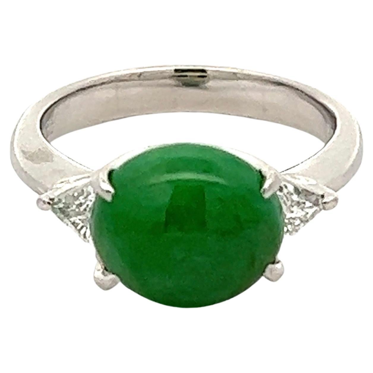 3.57 Carat Jadeite Jade Grade A GIA Diamond Platinum Ring Estate Fine Jewelry For Sale