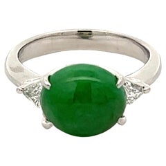 3.57 Carat Jadeite Jade Grade A GIA Diamond Platinum Ring Estate Fine Jewelry