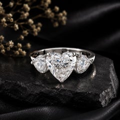 3.57 Carat Natural Heart Shape Diamond Three Stone Ring 18K White Gold