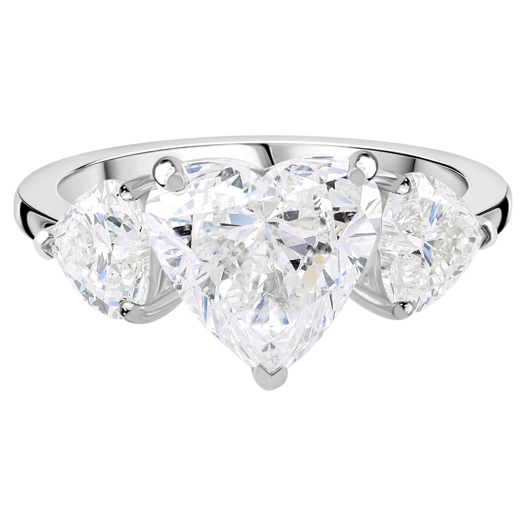 3.57 Carat Natural Heart Shape Diamond Three Stone Ring 18K White Gold