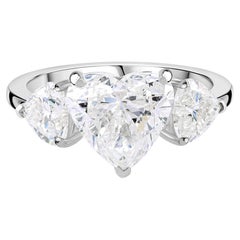 3.57 Carat Natural Heart Shape Diamond Three Stone Ring 18K White Gold