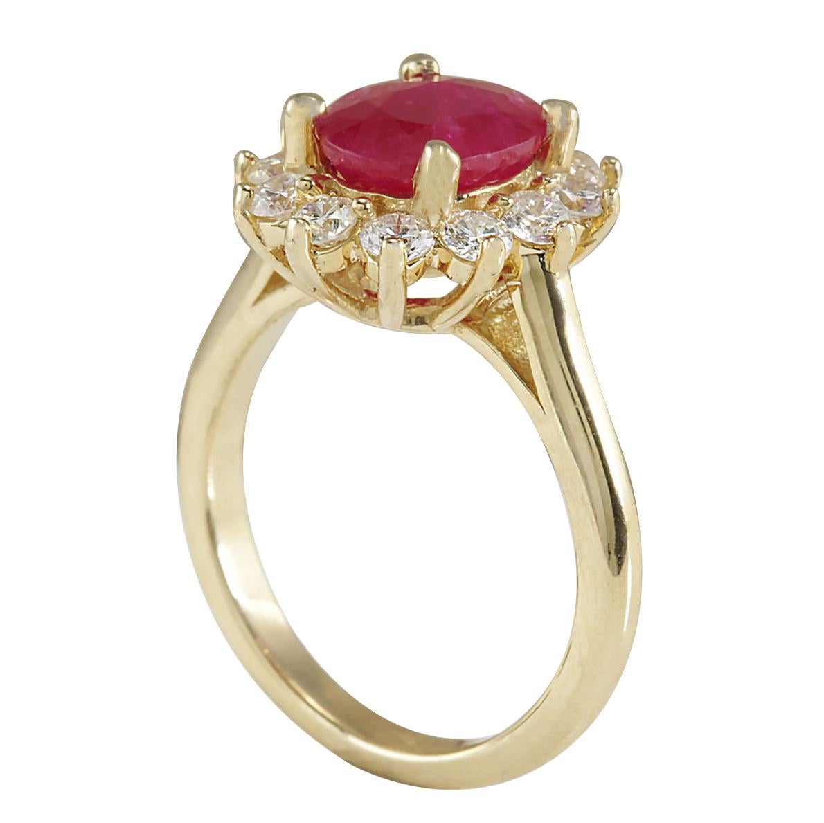 Oval Cut Ruby 14 Karat Yellow Gold Diamond Ring For Sale