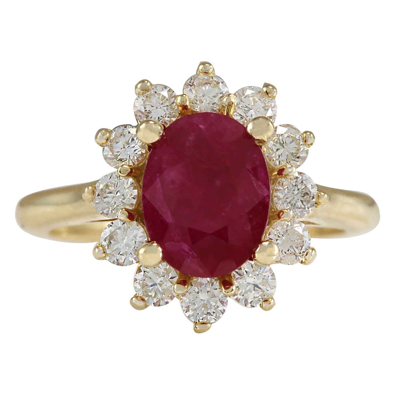 Ruby 14 Karat Yellow Gold Diamond Ring For Sale