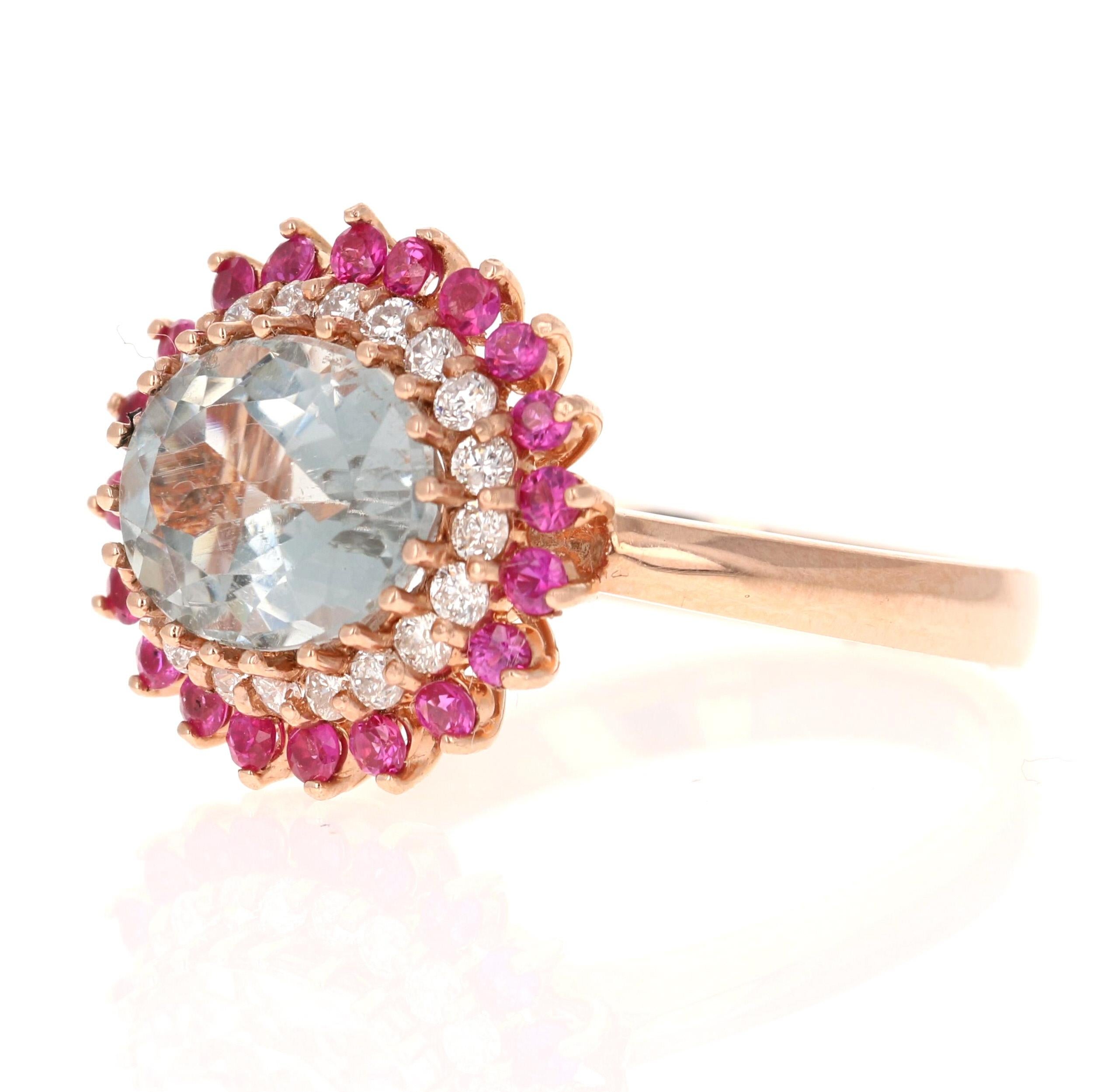 Contemporary 3.57 Carat Natural Tourmaline Sapphire Diamond Rose Gold Cocktail Ring For Sale