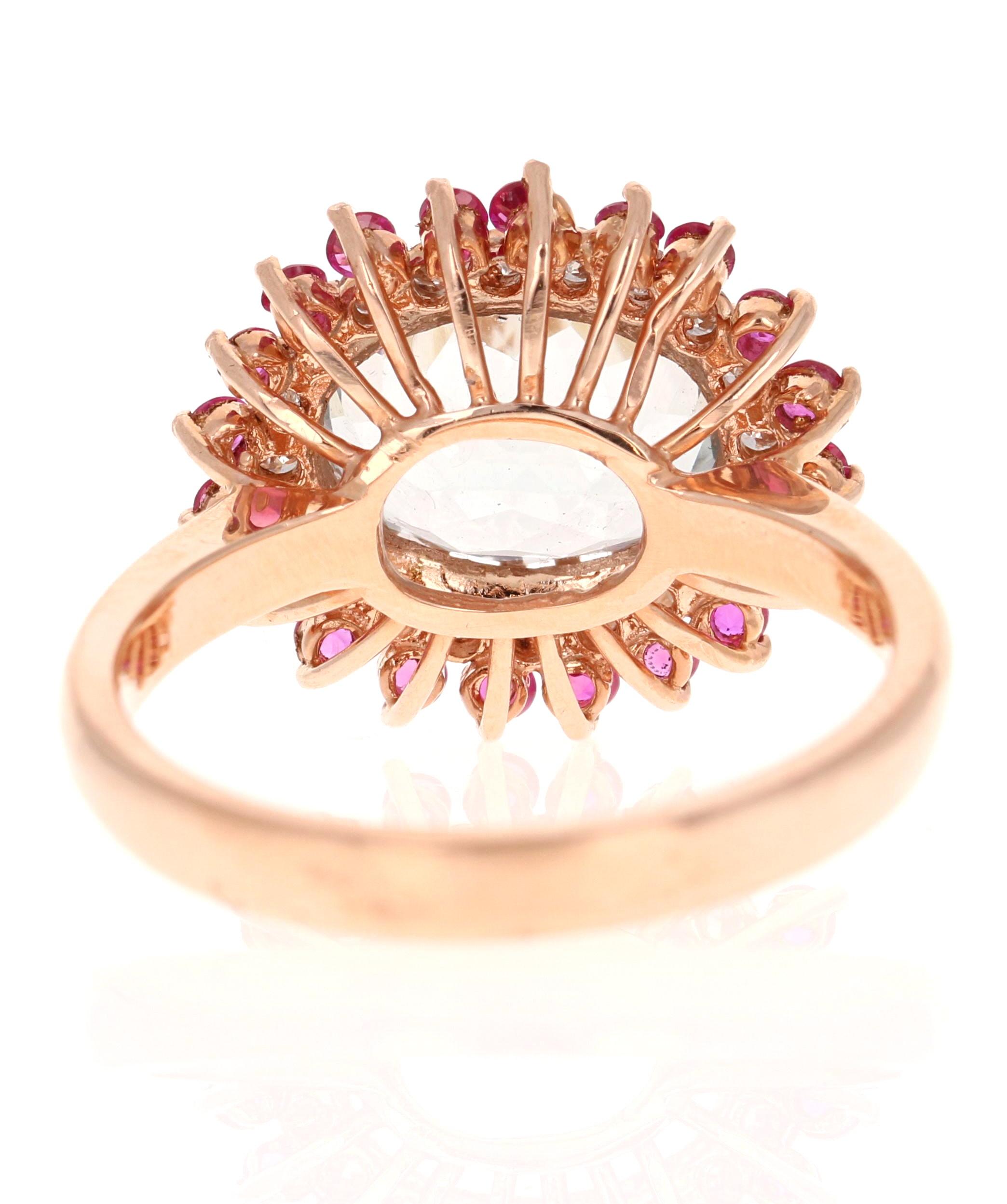 Oval Cut 3.57 Carat Natural Tourmaline Sapphire Diamond Rose Gold Cocktail Ring For Sale