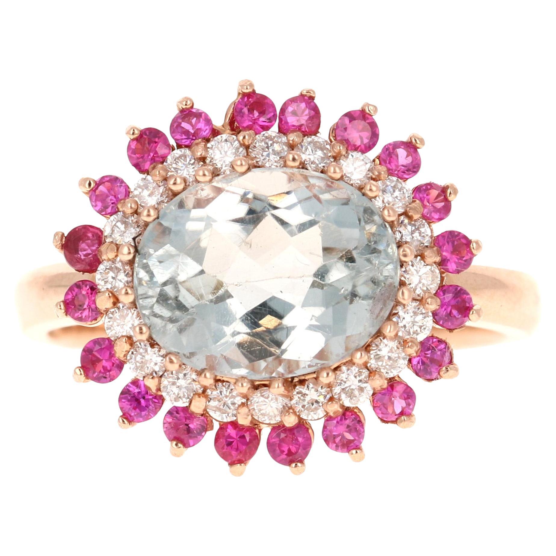 3.57 Quilates Turmalina Natural Zafiro Diamante Anillo de Cóctel en Oro Rosa